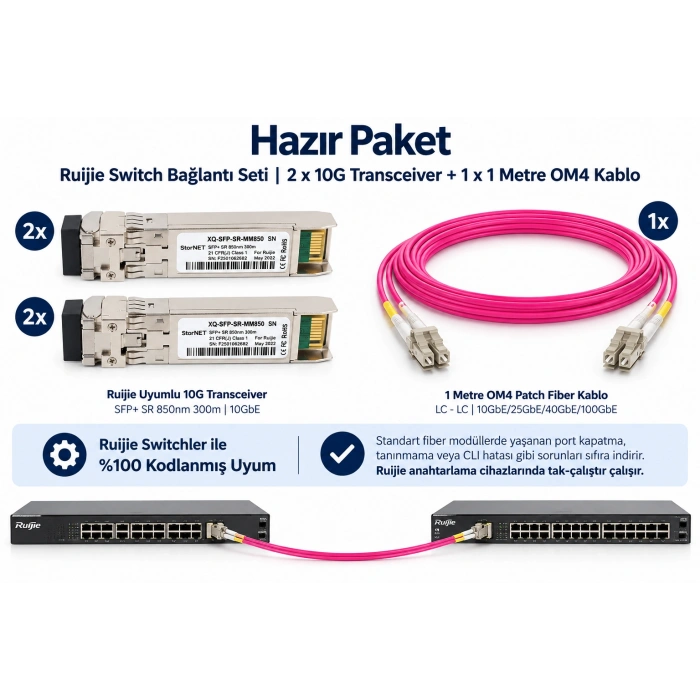 Bundle Ruijie Uyumlu 1m 10GbE Fiber Kablo Seti LinkREAL