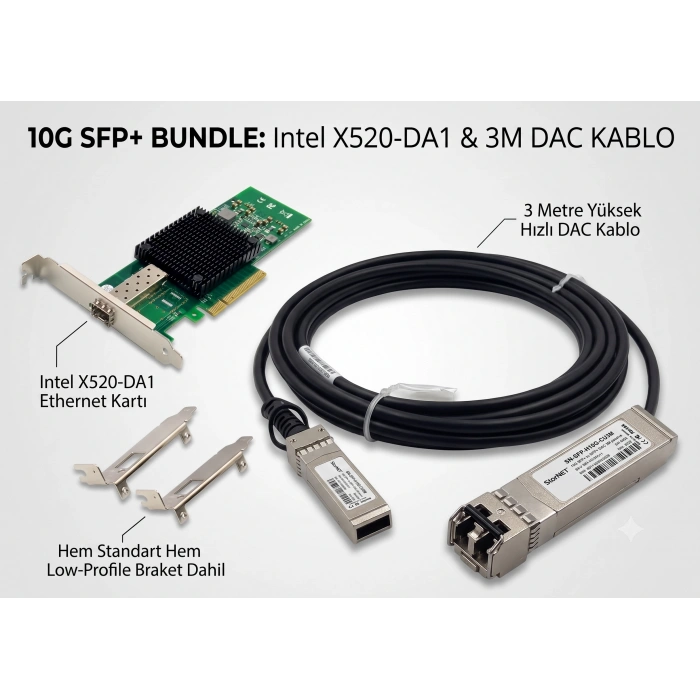 Bundle X520-DA1 Tek Port 10G Ethernet Kartı + 3 Metre DAC Kablo MSA