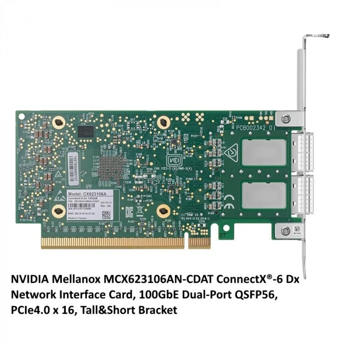 Ethernet Kartı NVIDIA Mellanox MCX623106AN-CDAT ConnectX-6 100GbE Dual-Port QSFP56 PCIe4.0