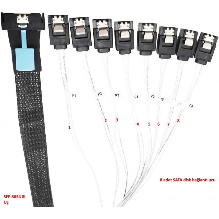 SAS SFF-8654 8I - 8X SATA 7P Kablo 50Cm