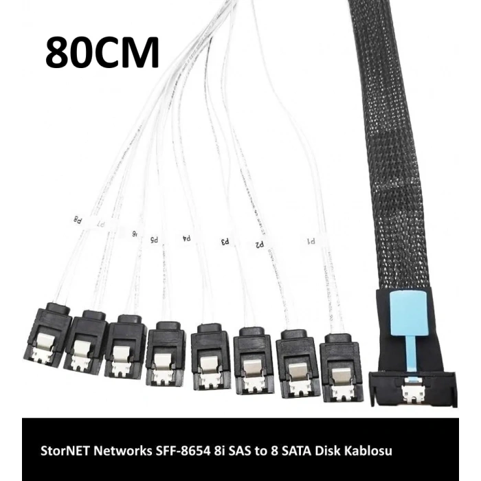 SAS SFF-8654 8I - 8X SATA 7P Kablo 80Cm