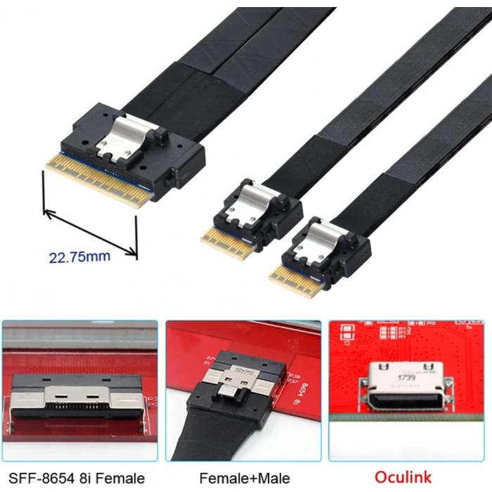 SFF-8654 8i 74pin Dual SFF-8654 4i 38Pin Kablo 40cm