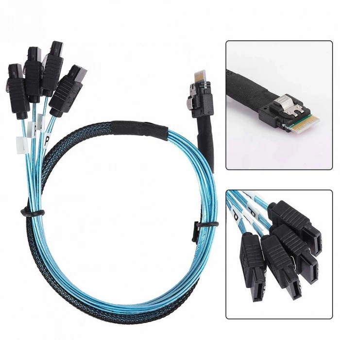 SFF-8654 to 4x SATA Kablo 50cm 12Gb/s SlimSAS 8i | LinkREAL