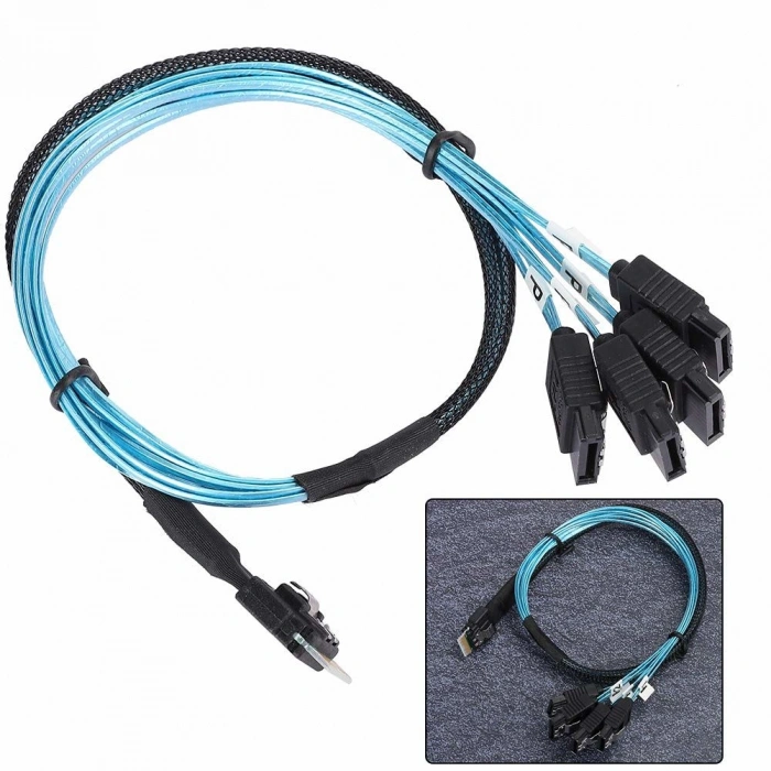 SFF-8654 to 4x SATA Kablo 50cm 12Gb/s SlimSAS 8i | LinkREAL