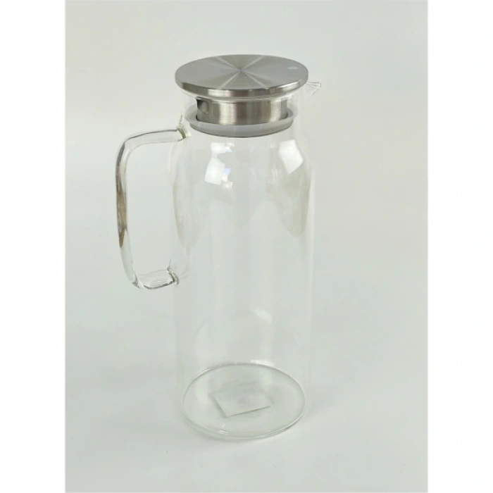 1500 Ml Borosilikat Cam Su Sürahisi - Metal Kapaklı Ve Isıya Dayanıklı