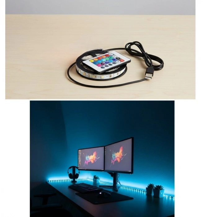 2 Metre Kumandalı Usb Led Şerit Işık – Renk Ayarlı Dekoratif Ortam Ve Ambiyans Aydınlatması