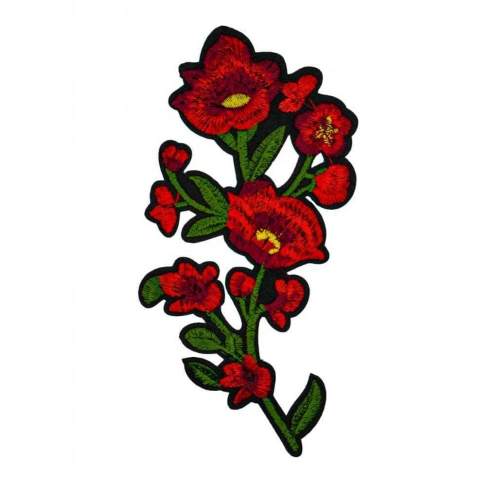 Aplike Ütü İle Yapışan Büyük Çiçek Kırmızı Arma 10x7 Cm