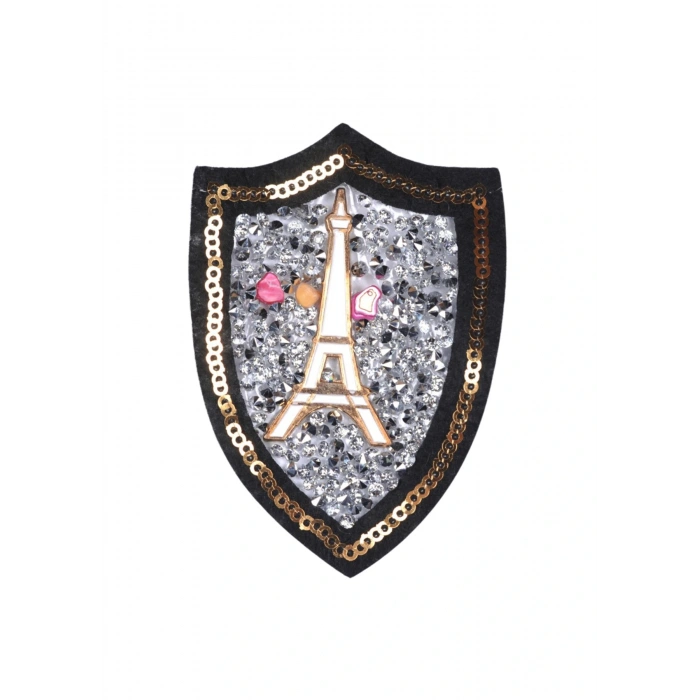 Aplike Ütü İle Yapışan Taşlı Eyfel Kulesi Beyaz Arma 6 Cm