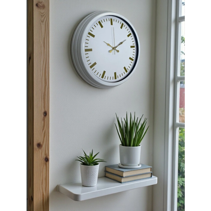 Beyaz Zarafet 40 Cm Metal Duvar Saati