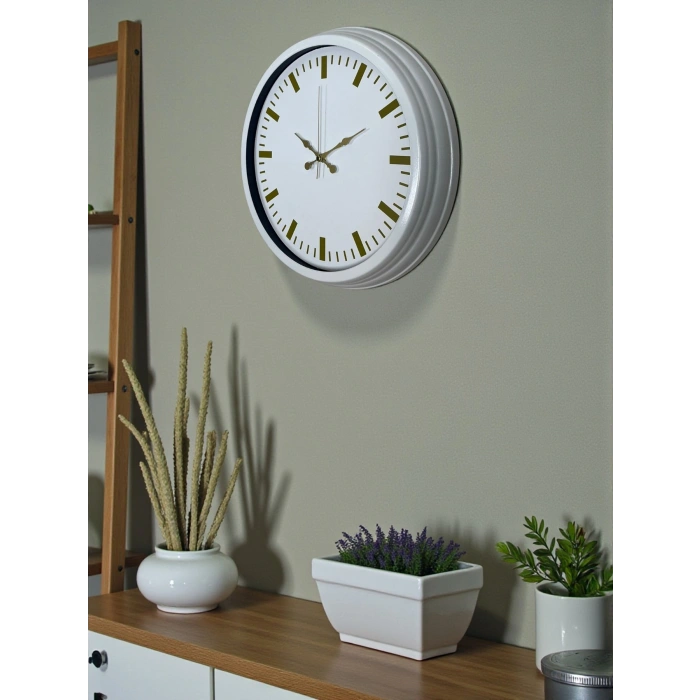Beyaz Zarafet 40 Cm Metal Duvar Saati