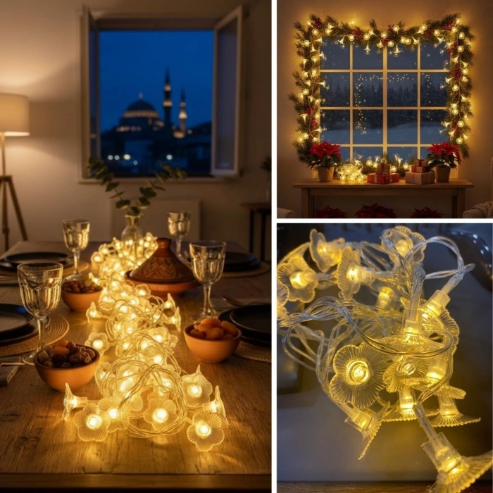 Çiçek Desenli 3.5 Metre Usb Led Işık – 20 Led’li Dekoratif Ortam Aydınlatması