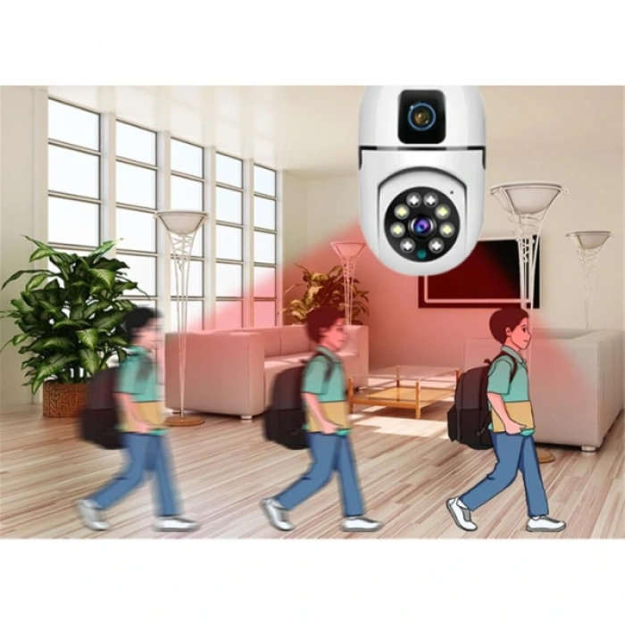 Çift Lensli Duy Girişli Kablosuz Ampul Kamera