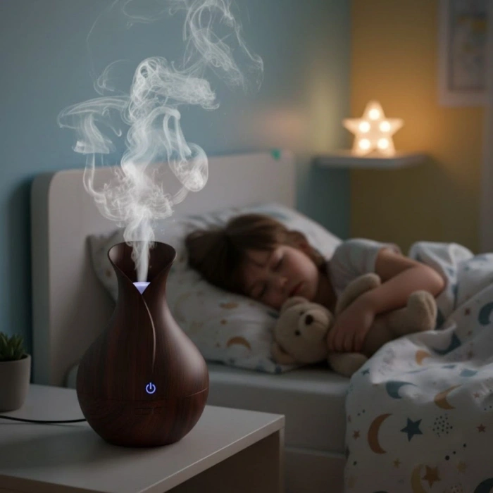 Damla Model Akasya Renk Hava Nemlendirici – Ultrasonik Soğuk Buhar Makinesi, Led Işıklı Masaüstü Oda Nemlendirici