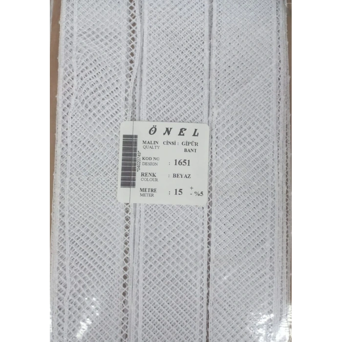 Dantel Polyester Güpür Bant Beyaz 15 Metre En 3 Cm On-1651-b