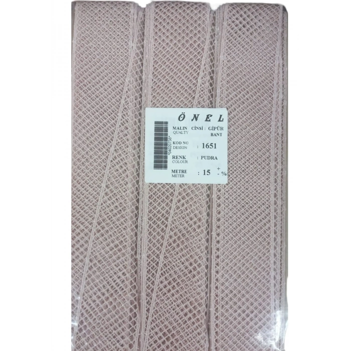 Dantel Polyester Güpür Bant Pudra 15 Metre En 3 Cm On-1651-pu