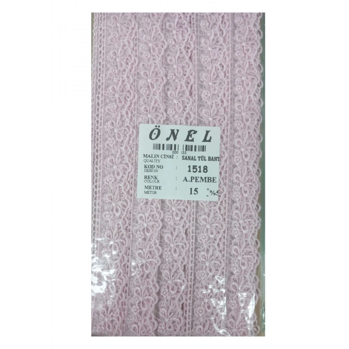 Dantel Polyester Sanal Tül Bant Açık Pembe 15 Metre En 3 Cm On-1518-ap