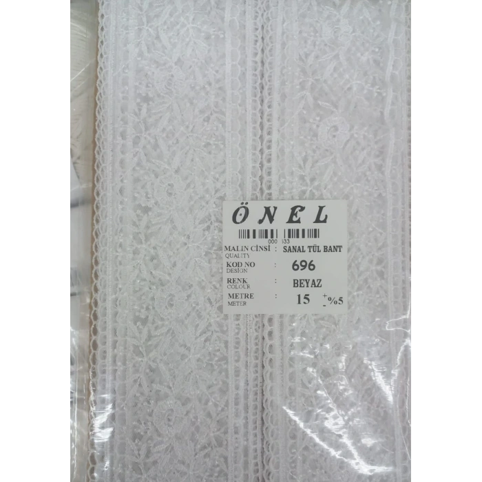 Dantel Polyester Sanal Tül Bant Beyaz 15 Metre En 6 Cm On-696-b