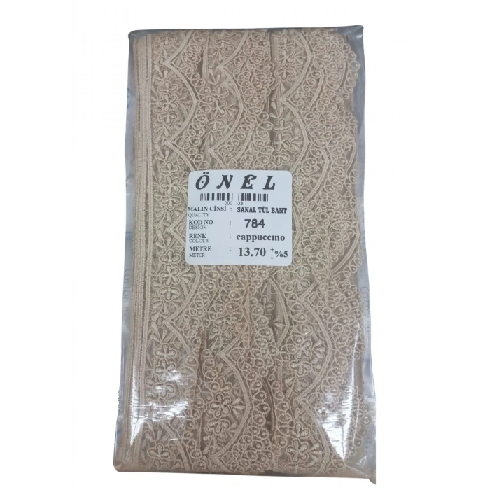 Dantel Polyester Sanal Tül Bant Cappucino 13,70 Metre En 6 Cm On-784-c