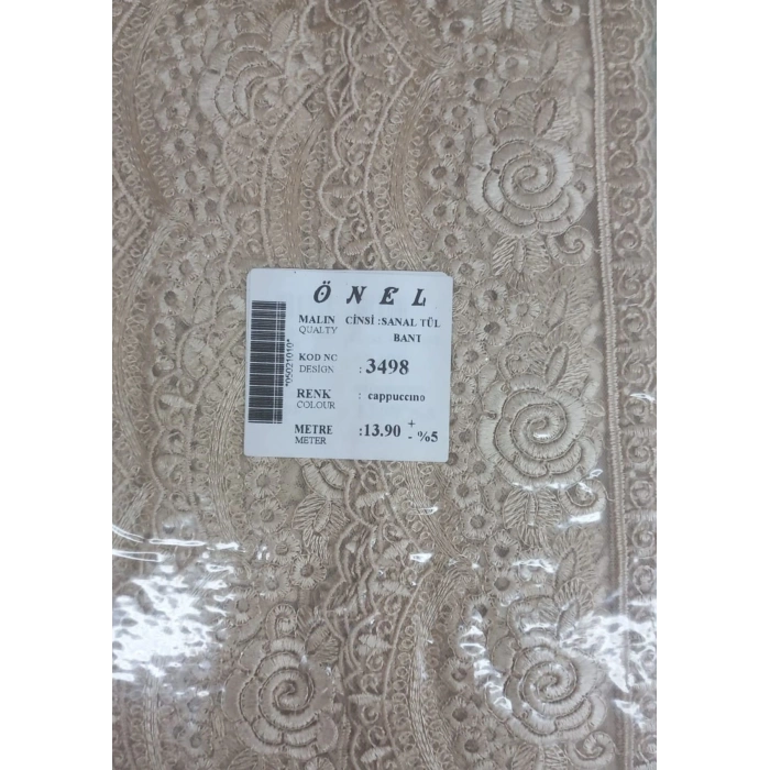 Dantel Polyester Sanal Tül Bant Cappucino 13,90 Metre En 6 Cm On-3498-c