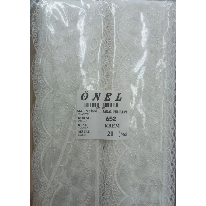 Dantel Polyester Sanal Tül Bant Krem 20 Metre En 6 Cm On-652-kr