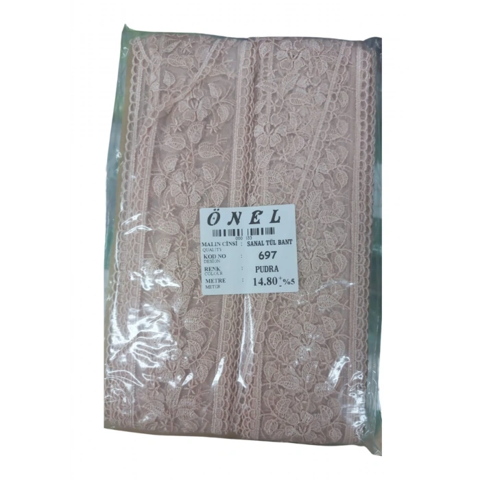 Dantel Polyester Sanal Tül Bant Pudra 14,80 Metre En 6 Cm On-697-pu