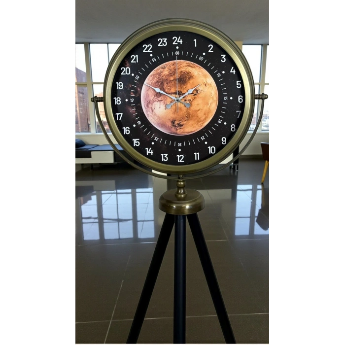 Eskitme 24 Saat Göstergeli Özel Tasarım Tripod Ayaklı Saat