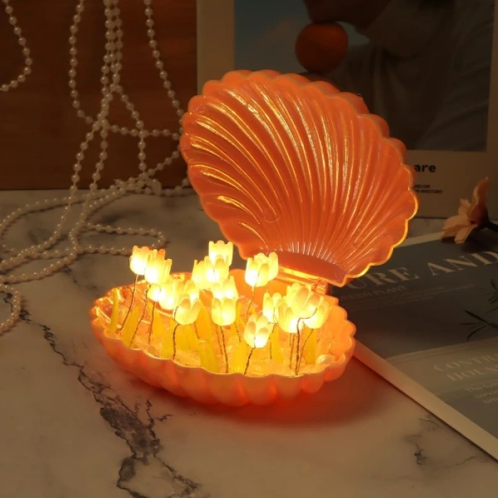 Led Işıklı Kendin Yap Deniz Kabuğu Tasarımlı Lale Lamba