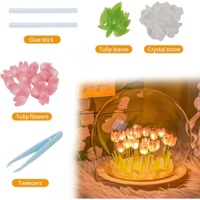 Led Işıklı Lale Cam Küre