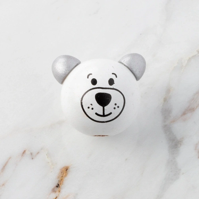 Leyloş 1 Adet Kulağı Gri Ayı Figürlü Ahşap Boncuk