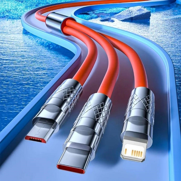 Leyloş  3 Şarj Aleti 1 Arada Çinko Alaşım Hızlı Şarj Kablosu Turuncu