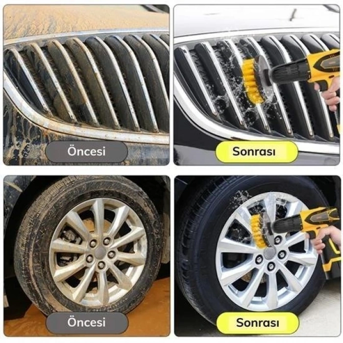 Leyloş 3lü Matkap Ucu Banyo Küvet Duşakabin Araba Tekerliği Koltuk Yıkama Temizleme Fırçası Seti