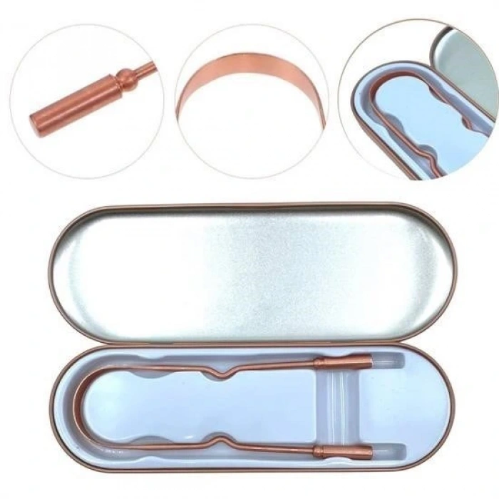 Leyloş Bakır Oil Pulling Yağ Çekme Dil Plak Temizleme Aleti Dil Fırçası Sıyırıcı Dil Kaşığı