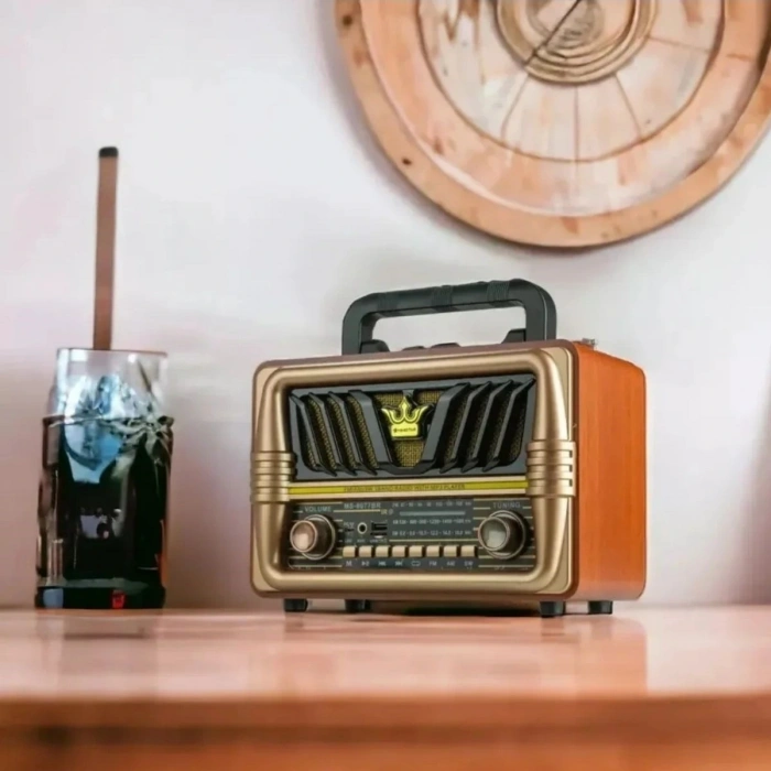 Leyloş Büyük Boy Telefon Tutma Saplı Retro Ahşap Tasarım Bluetooth Hoparlörlü Radyo – Fm/am Destekli, Şarjlı Ve Taşınabilir Radyo Ns-8077