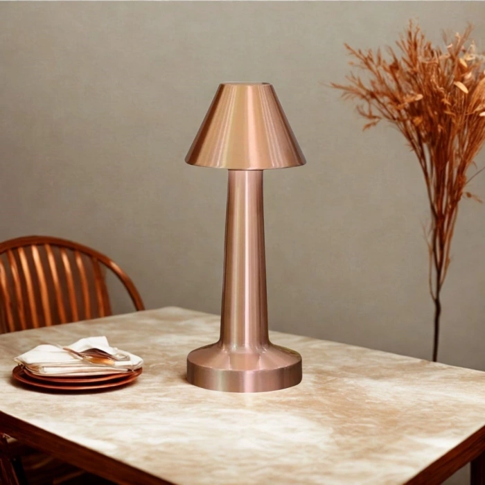 Leyloş Çatı Model Bronz Renk Şarjlı Dokunmatik 3 Renkli Led Masa Lambası