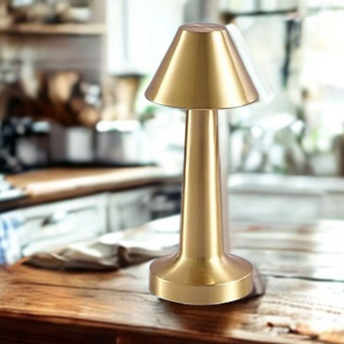 Leyloş Çatı Model Gold Renk Şarjlı Dokunmatik 3 Renkli Led Masa Lambası