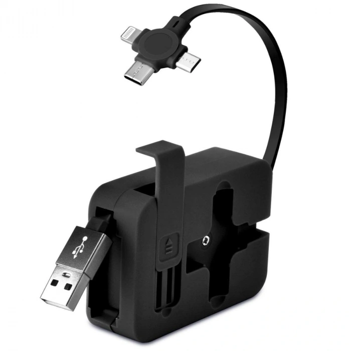 Leyloş Cep Tipi Telefon Tutuculu Makaralı Uzayıp Kısalabilen 3ü 1 Arada Usb Şarj Kablosu