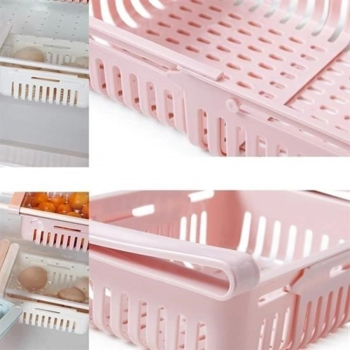 Leyloş Çok Amaçlı Uzayıp Kısalabilir Buzdolabı Düzenleyici Sepeti Rafı