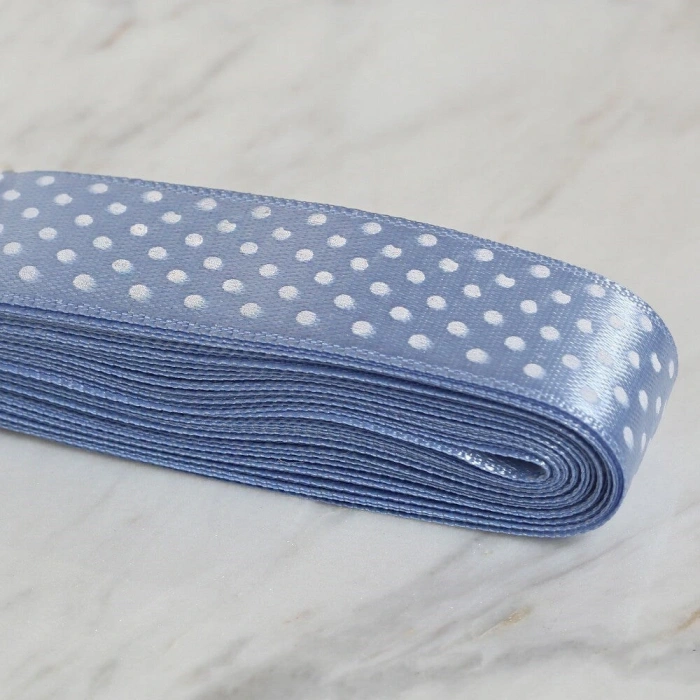 Leyloş Crafts 2cm 10 Mt Mavi Saten Puantiyeli Kurde