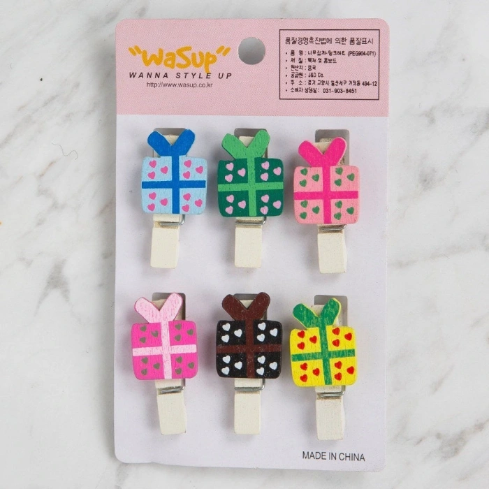 Leyloş Dekoratif Hediye Kutu Desenli Mandal 6 Lı