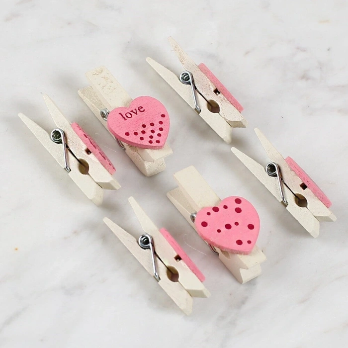 Leyloş Dekoratif Pembe Kalp Desenli Mandal 6lı