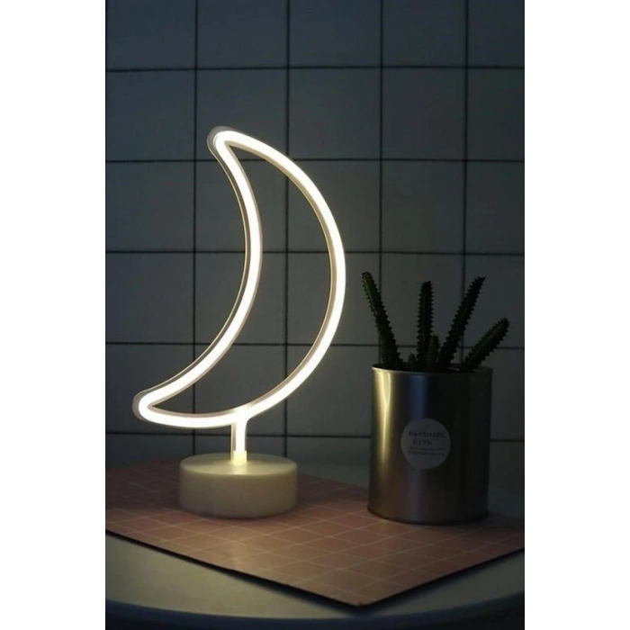Leyloş Dekoratif Pilli Ay Tasarımlı 3d Neon Led Masa Ve Gece Lambası