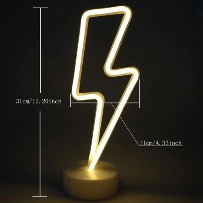 Leyloş Dekoratif Şimşek Şeklinde Pilli Neon Led Lamba Süs Masa Lambası