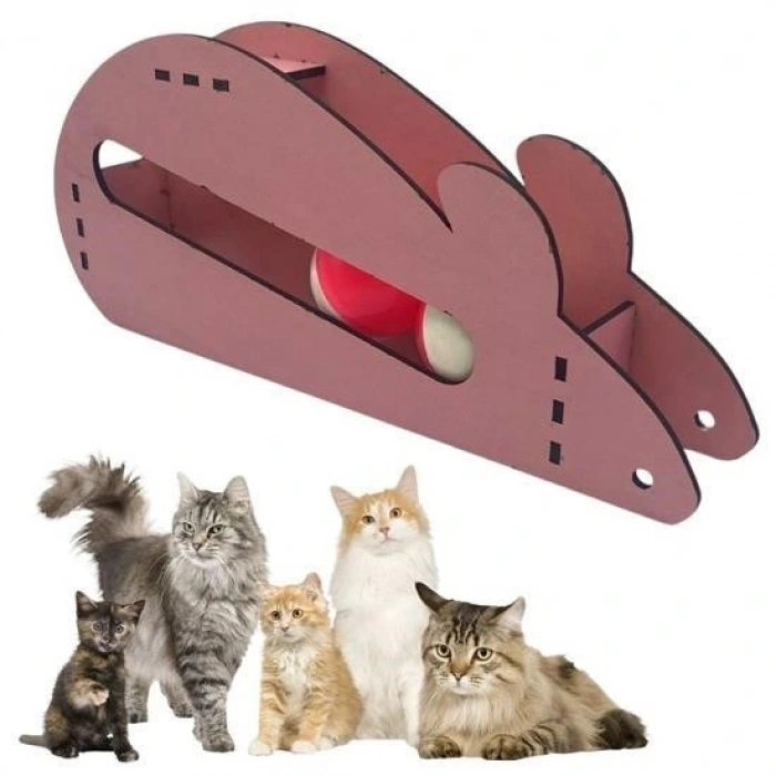 Leyloş  Fare Kedi Oyunu Ahşap 2 Toplu Kedi Oyuncağı Tahta Kedi Oyunu Tahta Fare Ve Toplu Oyuncak