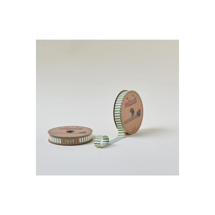 Leyloş Kalın Çizgili Katlı F12 Yeşil 2 Cm 25 Metre %65 Koton %35 Polyester