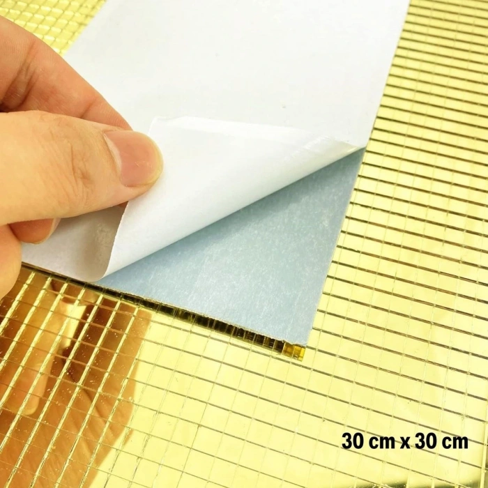 Leyloş Kare Gold Cam Mozaik Fayans Çıkartmaları El İşi Kare Cam Fayans Kendinden Yapışkanlı Aynalı Dekor Panel 30x30 Cm