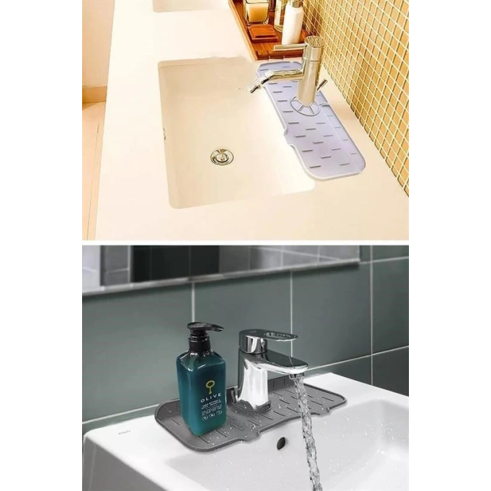 Leyloş Lavabo İçin Silikon Esnek Mat Musluk Sapı Damlama Tutucu Raf Mutfak Tezgahı Sıçrama Koruma