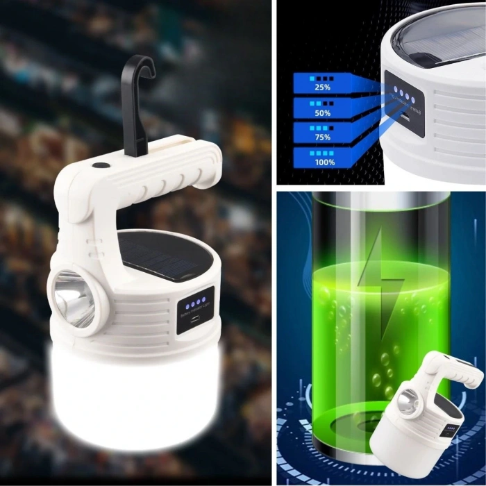 Leyloş Led Güneş Enerjili Kamp Lambası–2000 Lümen Süper Parlak, 5 Aydınlatma Modlu,usb İle Şarj Edilebilir Dış Mekan,asılabilir Torch El Feneri