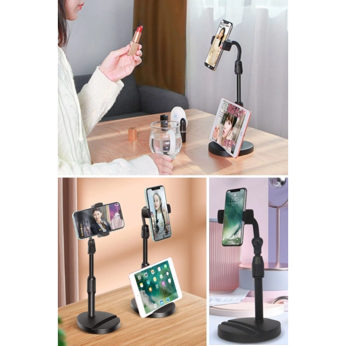 Leyloş Masa Üstü Tablet Ve Telefon Tutucu Plastik Aparat Siyah Telefon Standı