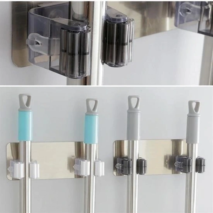 Leyloş Pratik Organizer 4lü Yapışkanlı Fırça Paspas Mop Fırça Sabitleyici Ergonomik Alet Aparatı