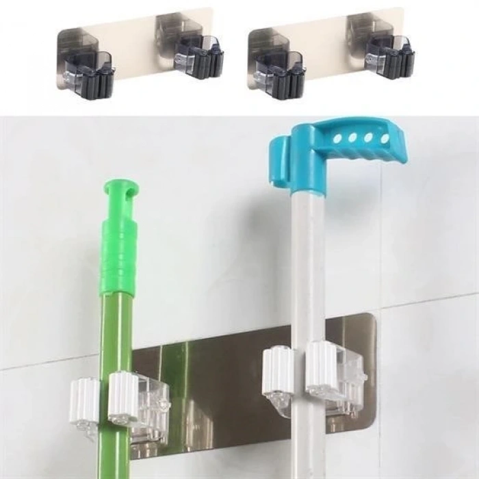 Leyloş Pratik Organizer 4lü Yapışkanlı Fırça Paspas Mop Fırça Sabitleyici Ergonomik Alet Aparatı